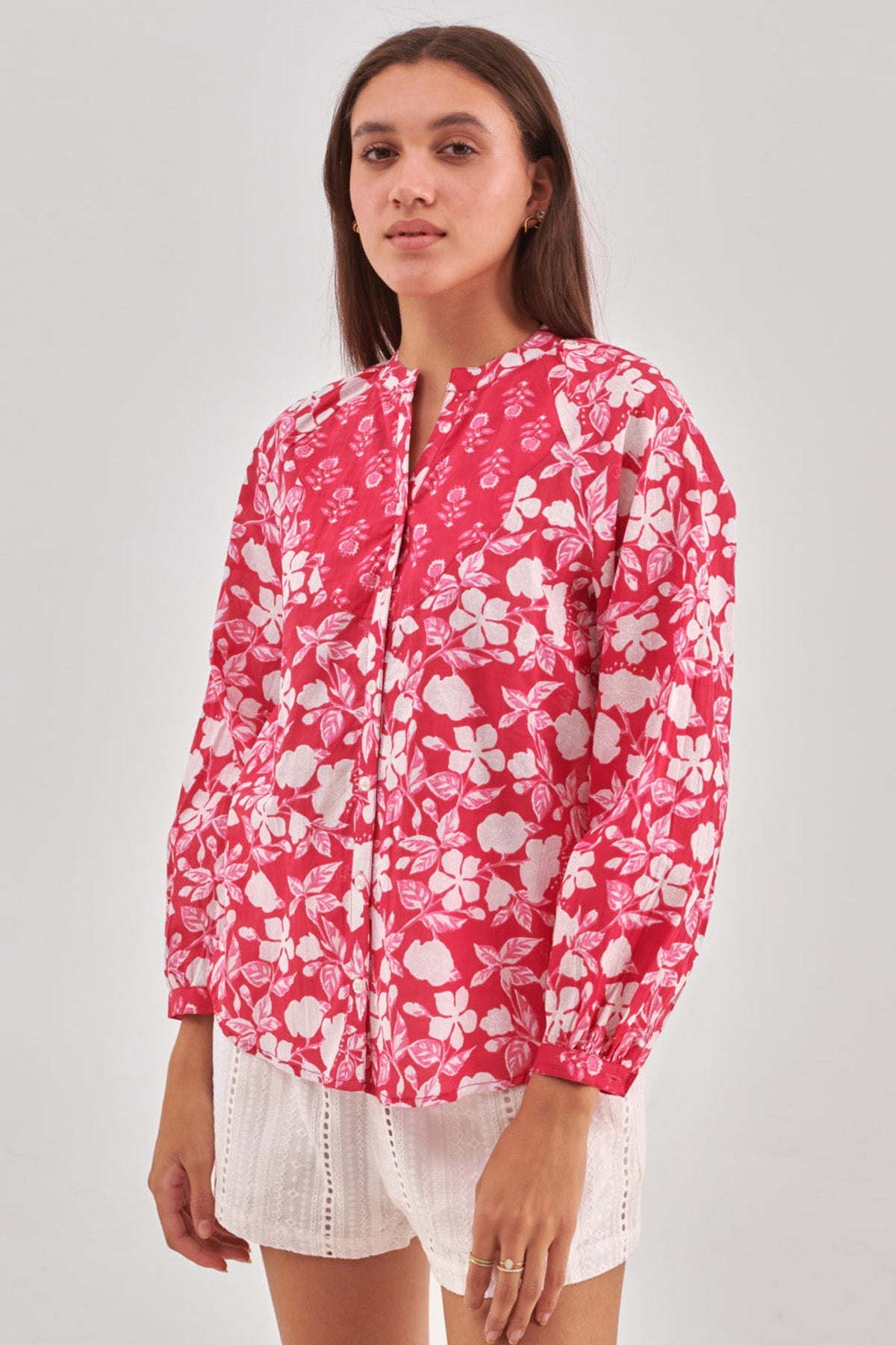 Buy Magenta Printed Shirt Style Top for Women by Qomn Designer online available at scrollnshops