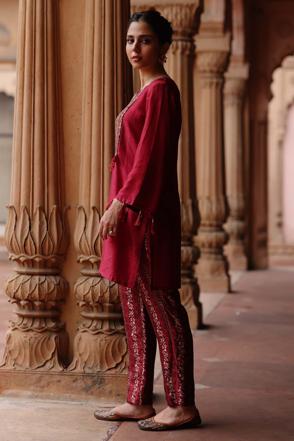 Magenta Printed Short Kurta Set