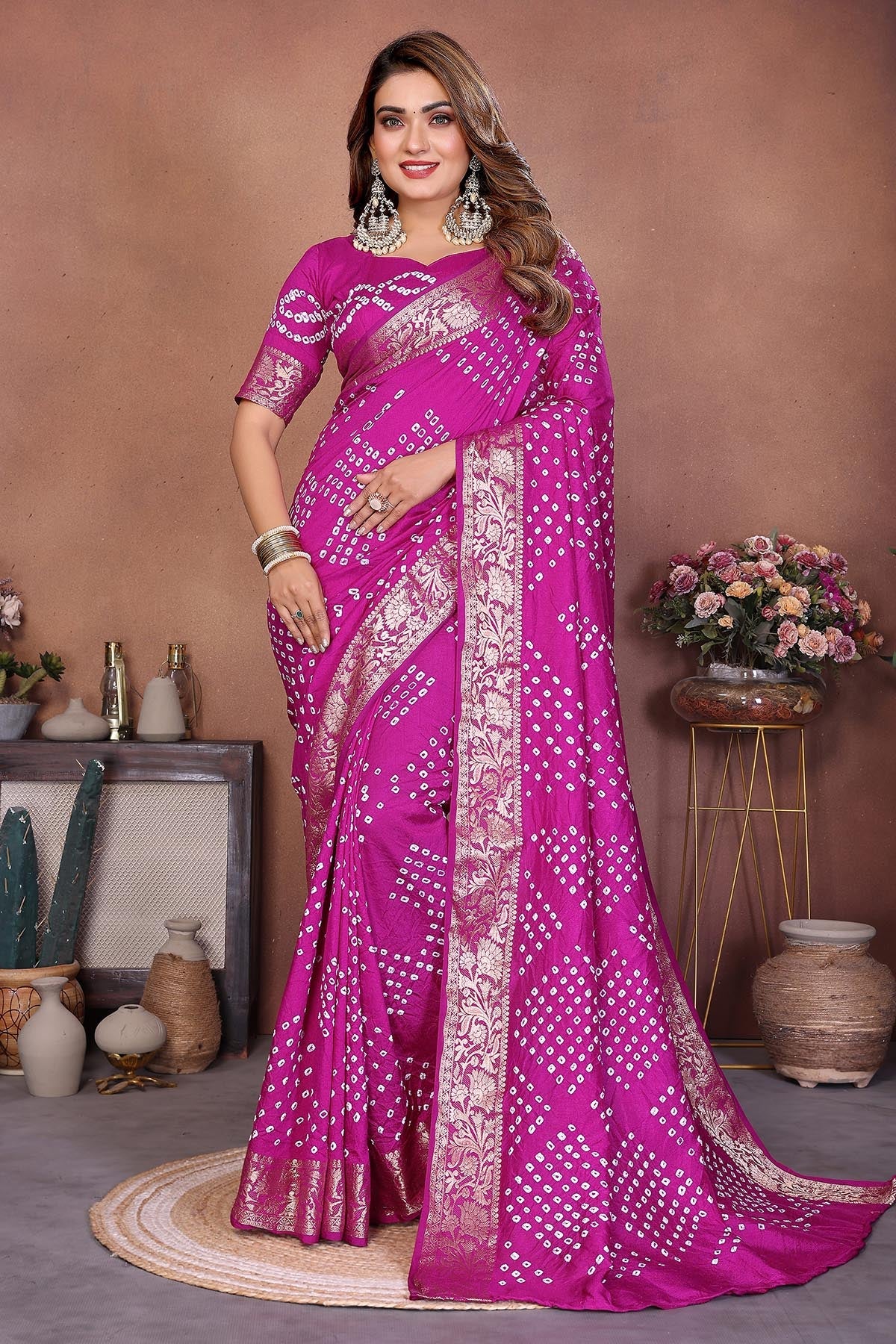 Buy Magenta Pure Dola Silk Saree for women by Aastha Fashion online available at scrollnshops