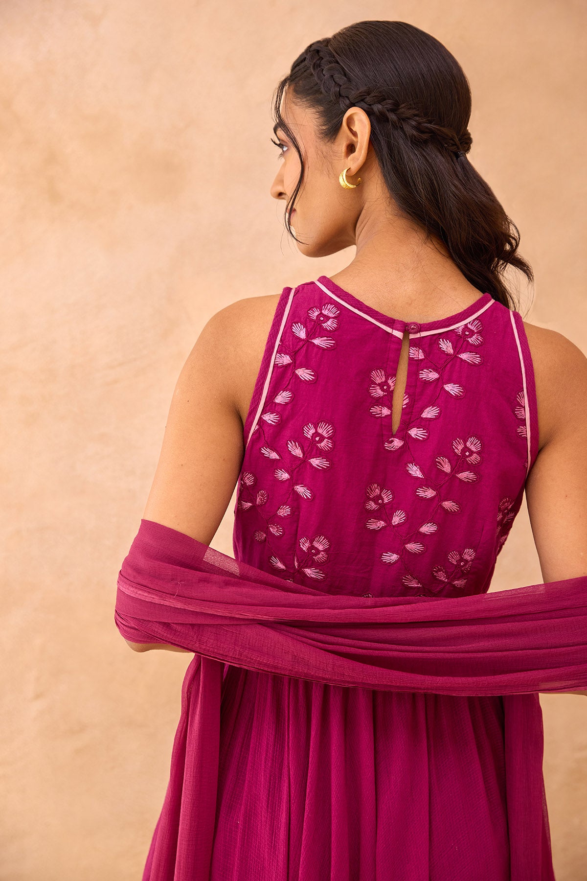 Magenta Self Textured Kurta Set