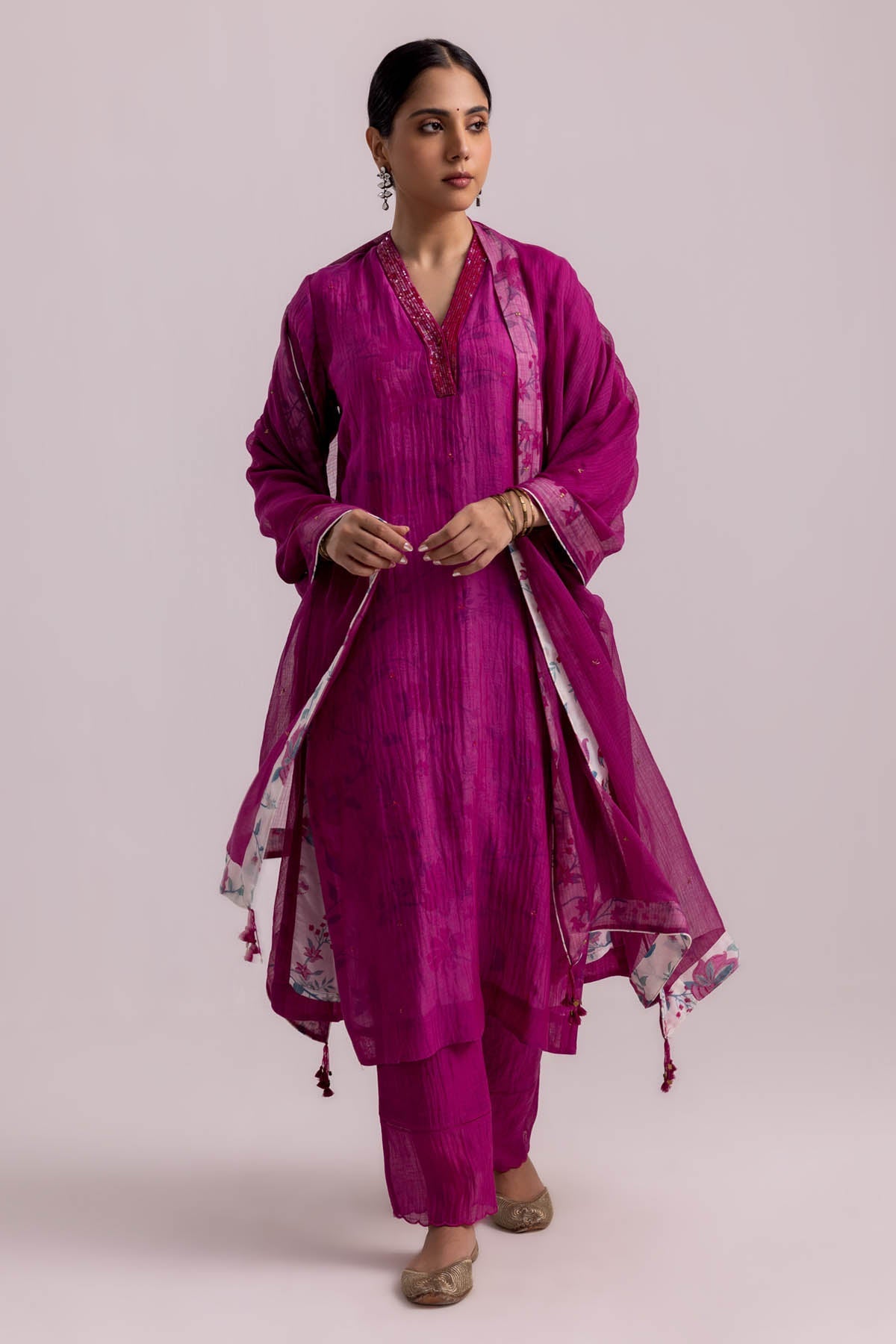 Label Shreya Sharma Magenta Sequins Work Kurta Set for women online at ScrollnShops