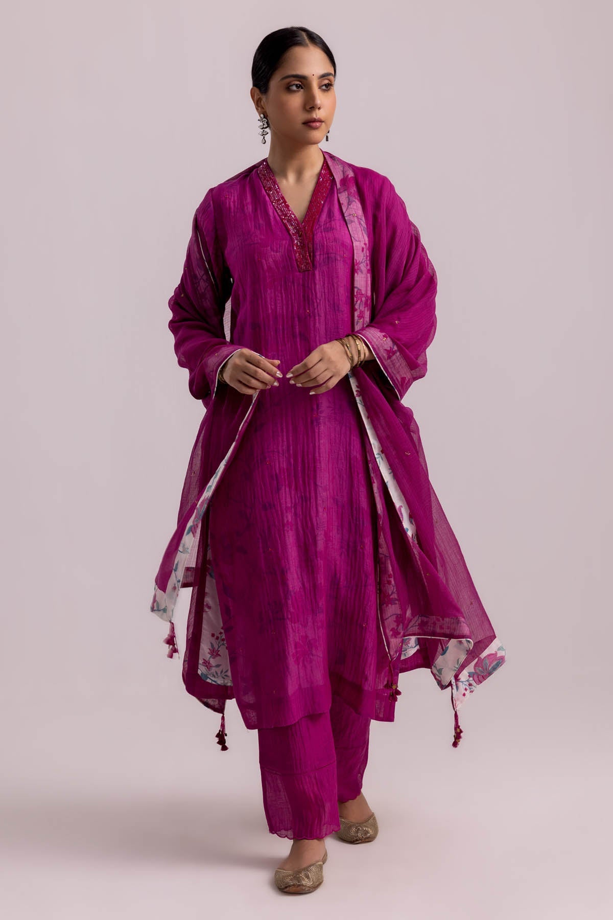 Buy Designer Magenta Sequins Work Kurta Set Online at ScrollnShops