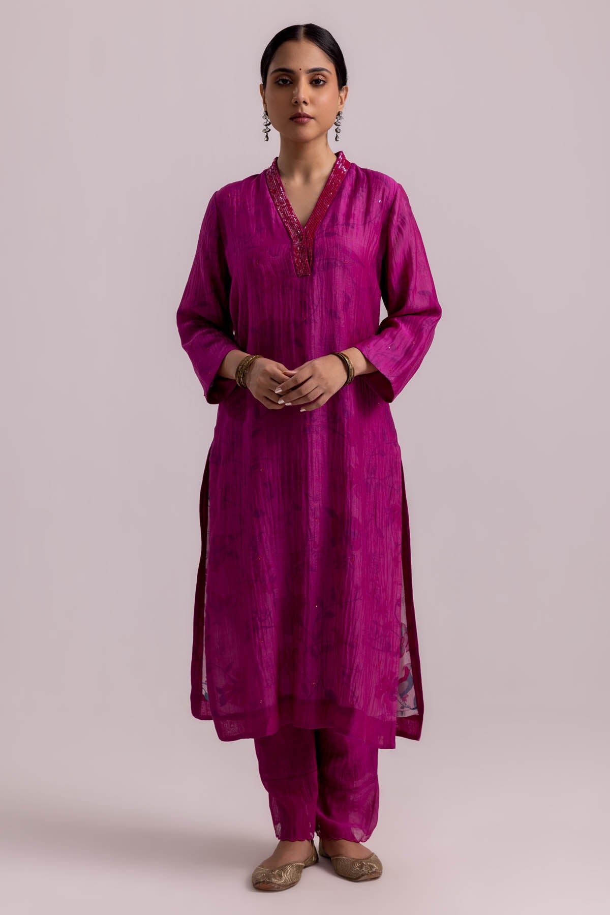 Magenta Sequins Work Kurta Set