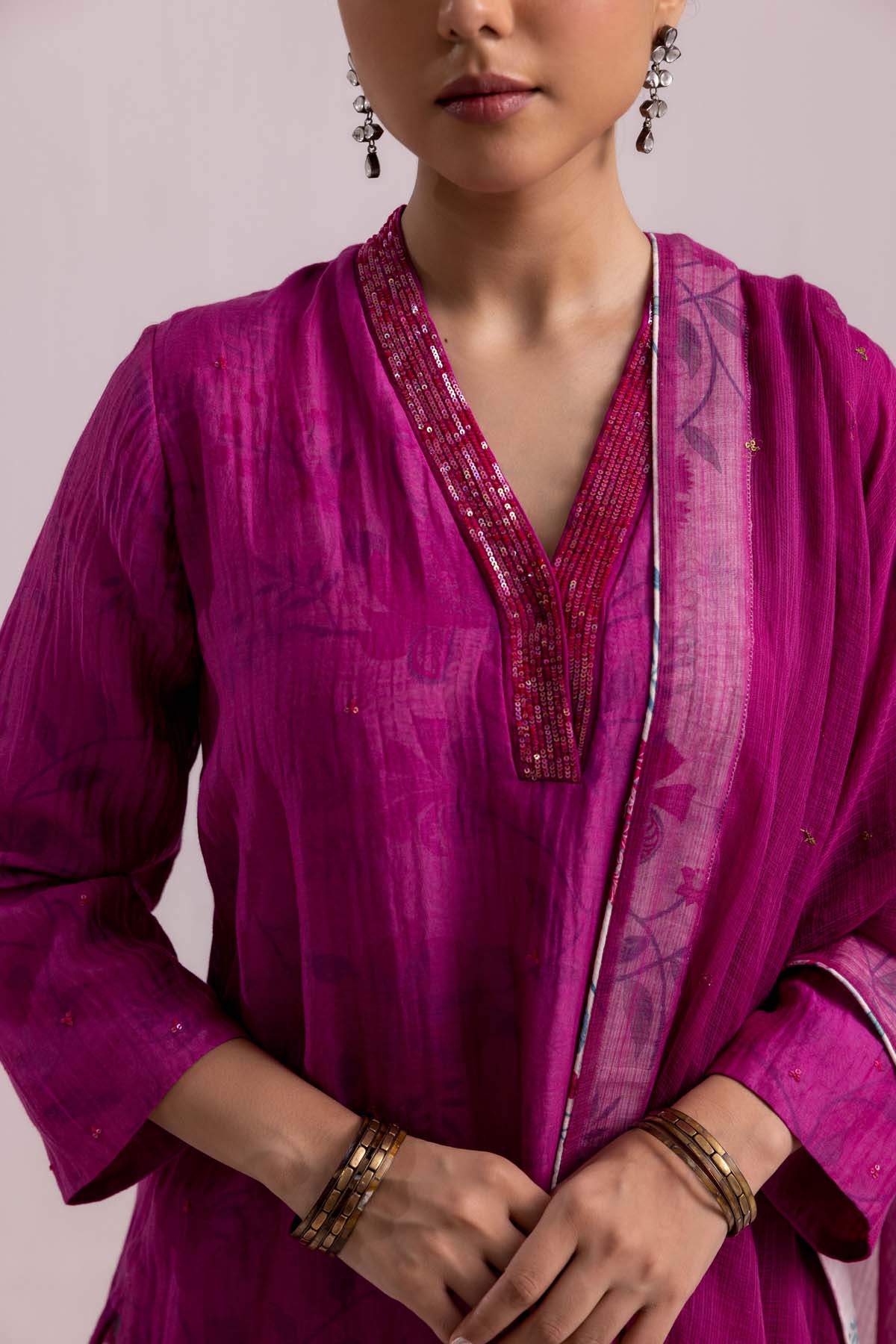 Magenta Sequins Work Kurta Set