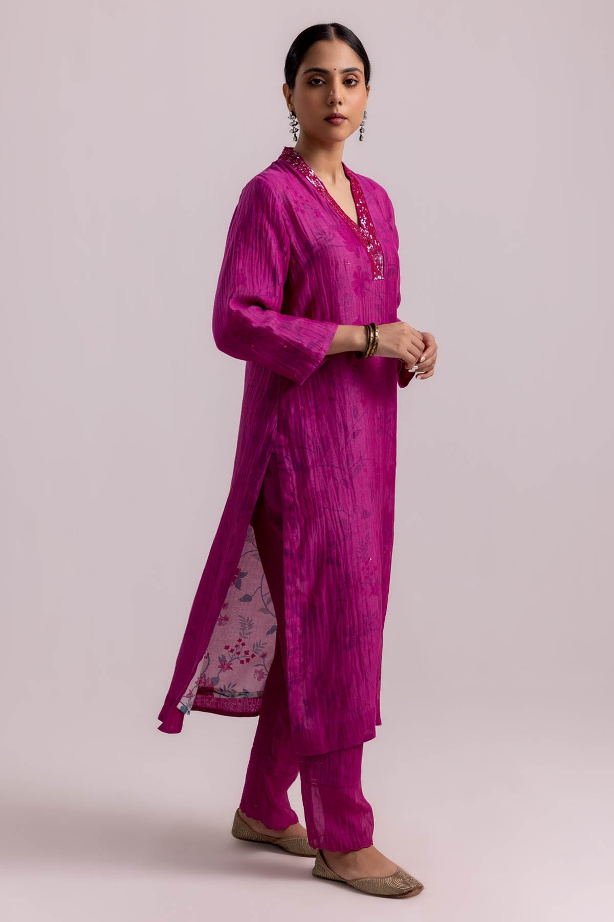 Magenta Sequins Work Kurta Set