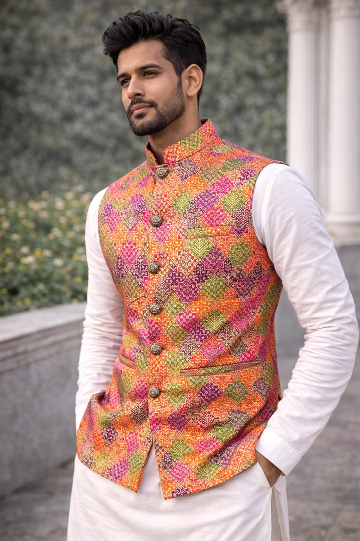 Buy Magenta Silk Embroidered Bundi for women by Priyanka Jain online available at scrollnshops