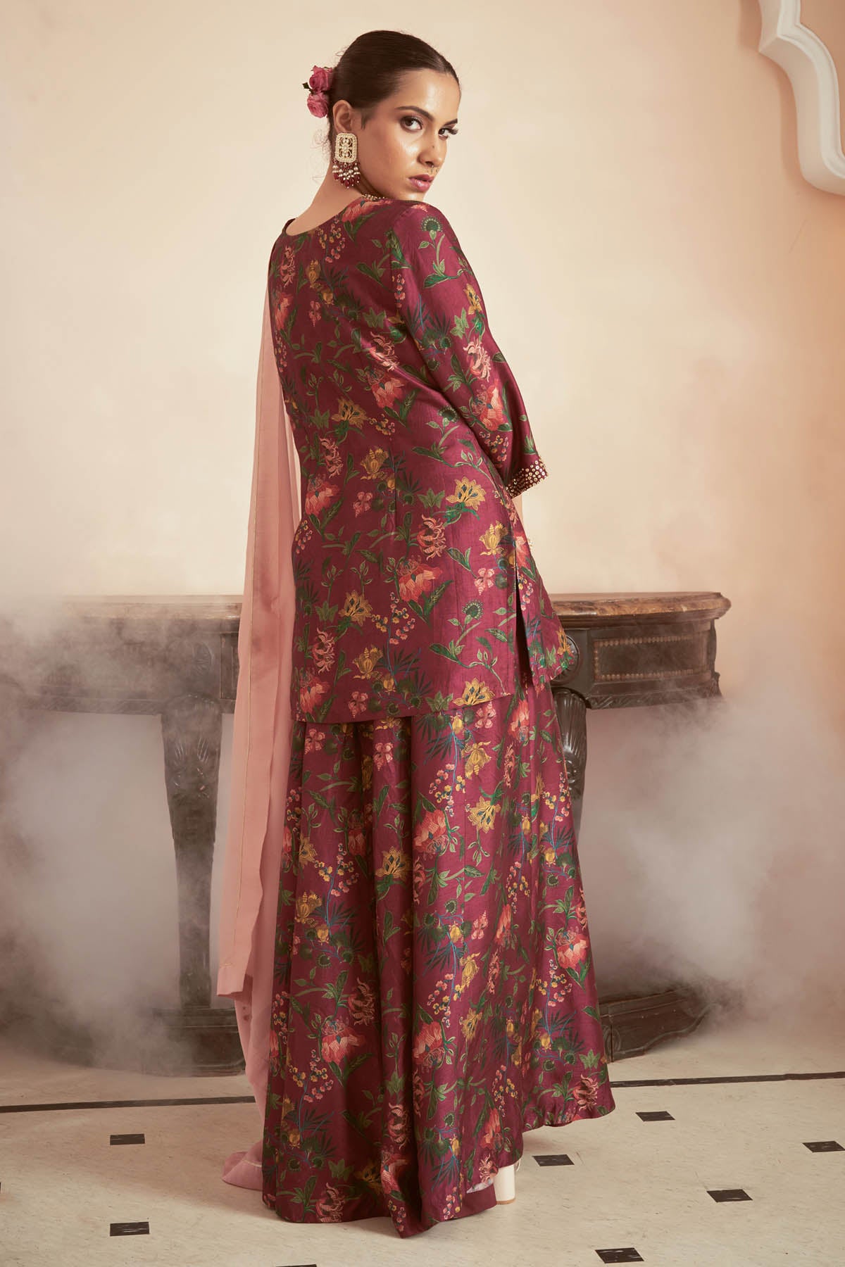 Magenta Silk Printed Kurta Set