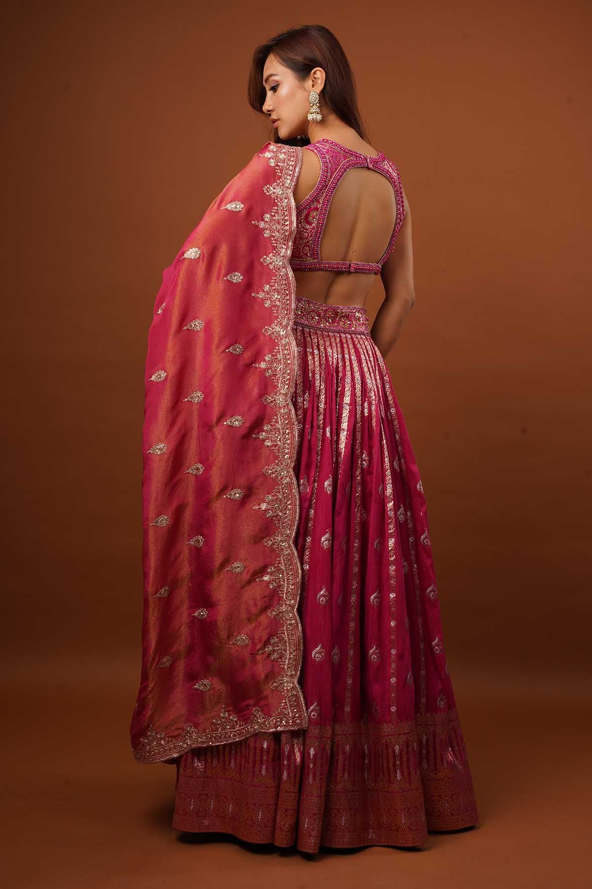 Magenta Silk Zardosi Lehenga Set
