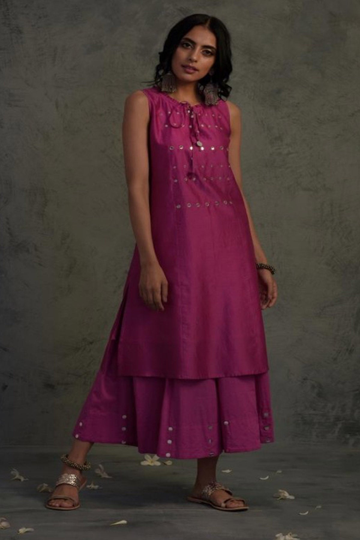 Magenta Sleeveless Kurta Set
