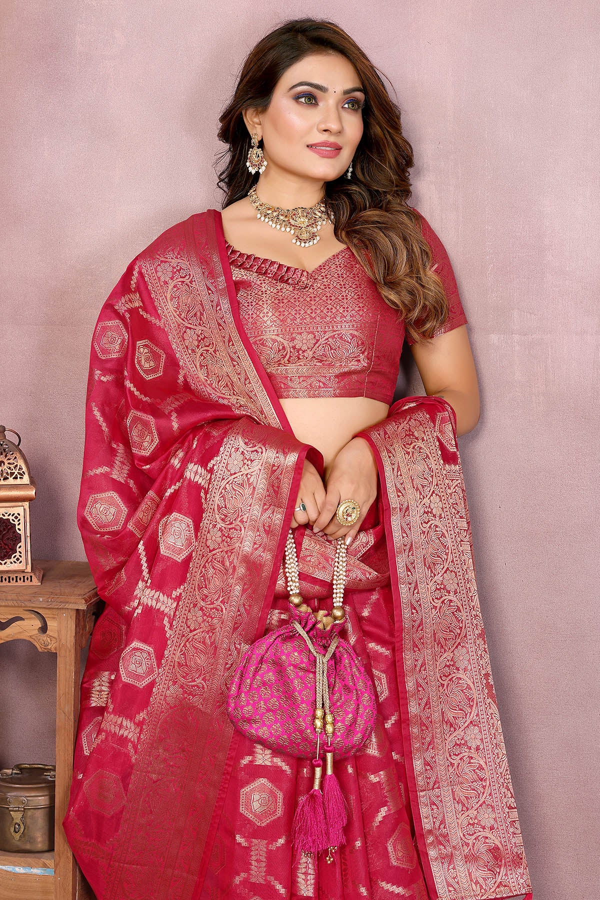 Magenta Soft Organza Silk Saree