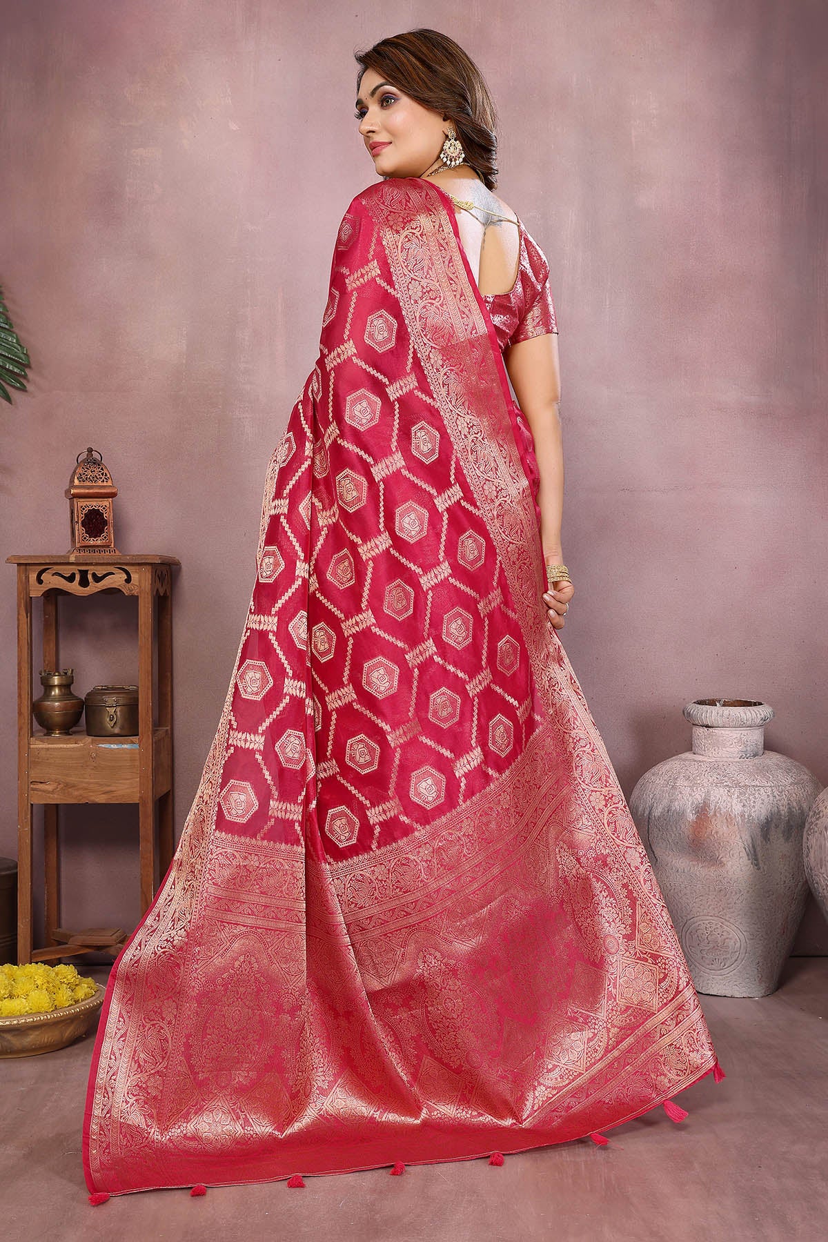 Magenta Soft Organza Silk Saree