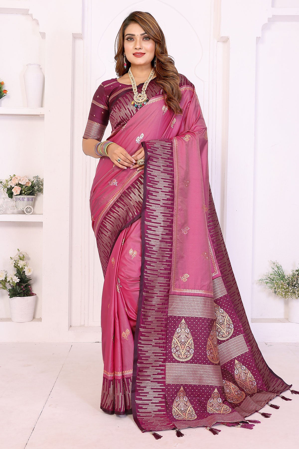 Buy Magenta South Soft Silk Saree for women by Aastha Fashion online available at scrollnshops