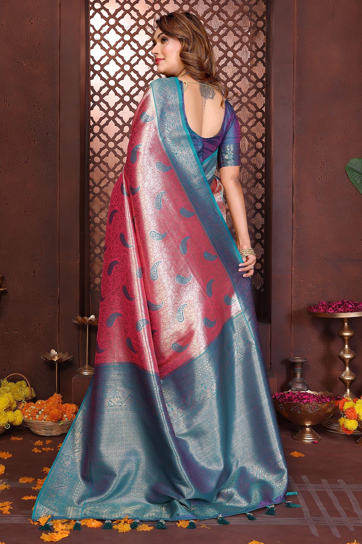 Magenta Tissue Silk Fancy Saree