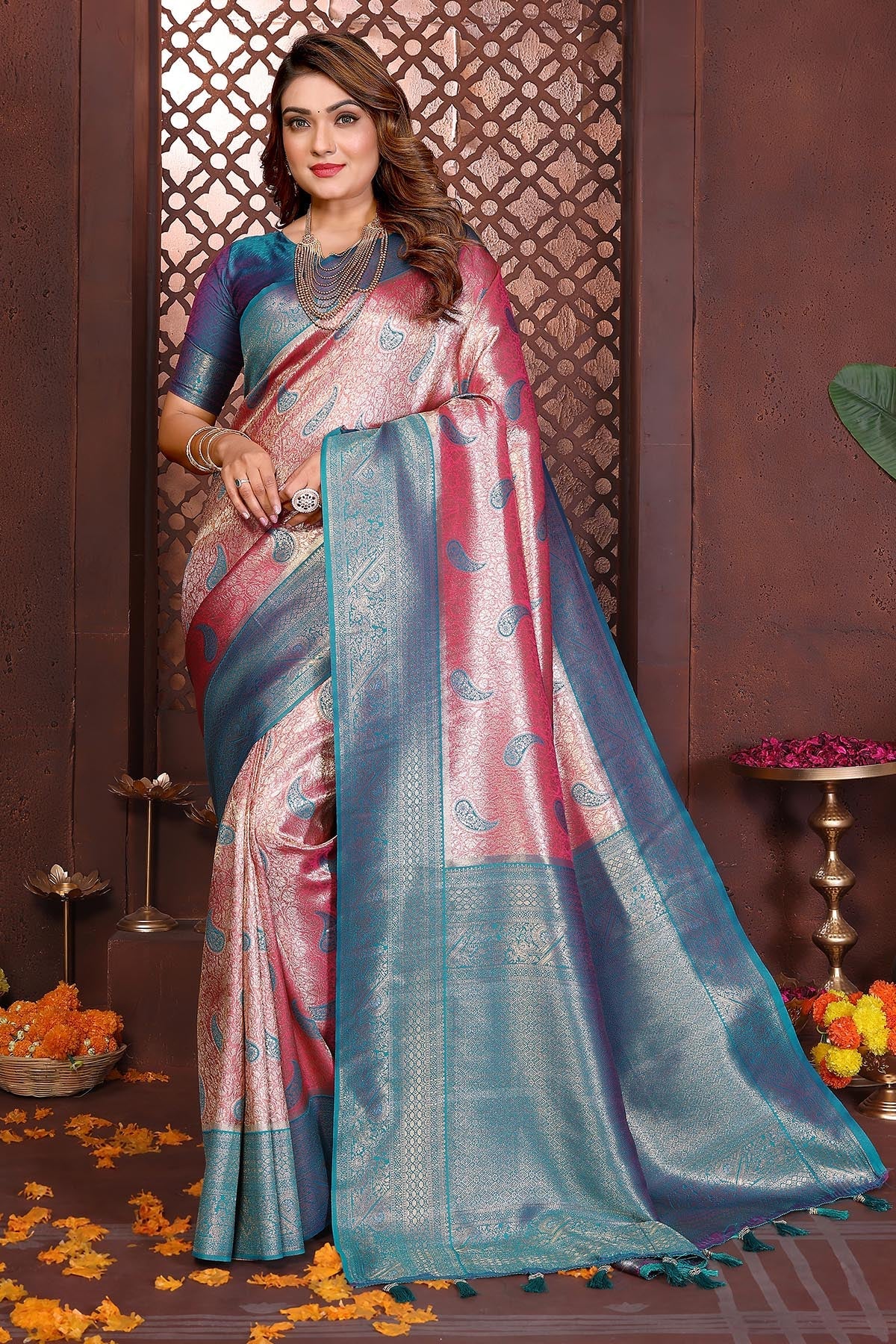 Buy Magenta Tissue Silk Fancy Saree for women by Aastha Fashion online available at scrollnshops