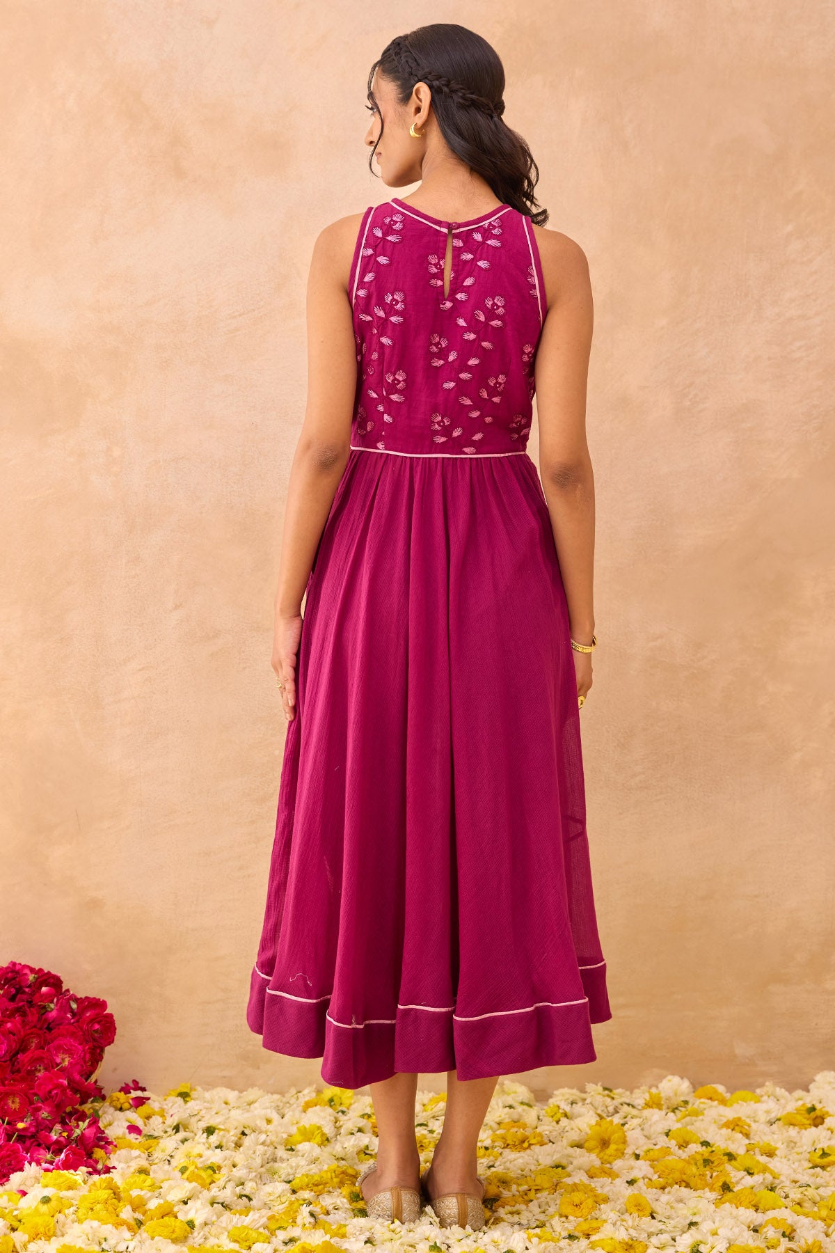 Magenta Tonal Floral Midi Dress