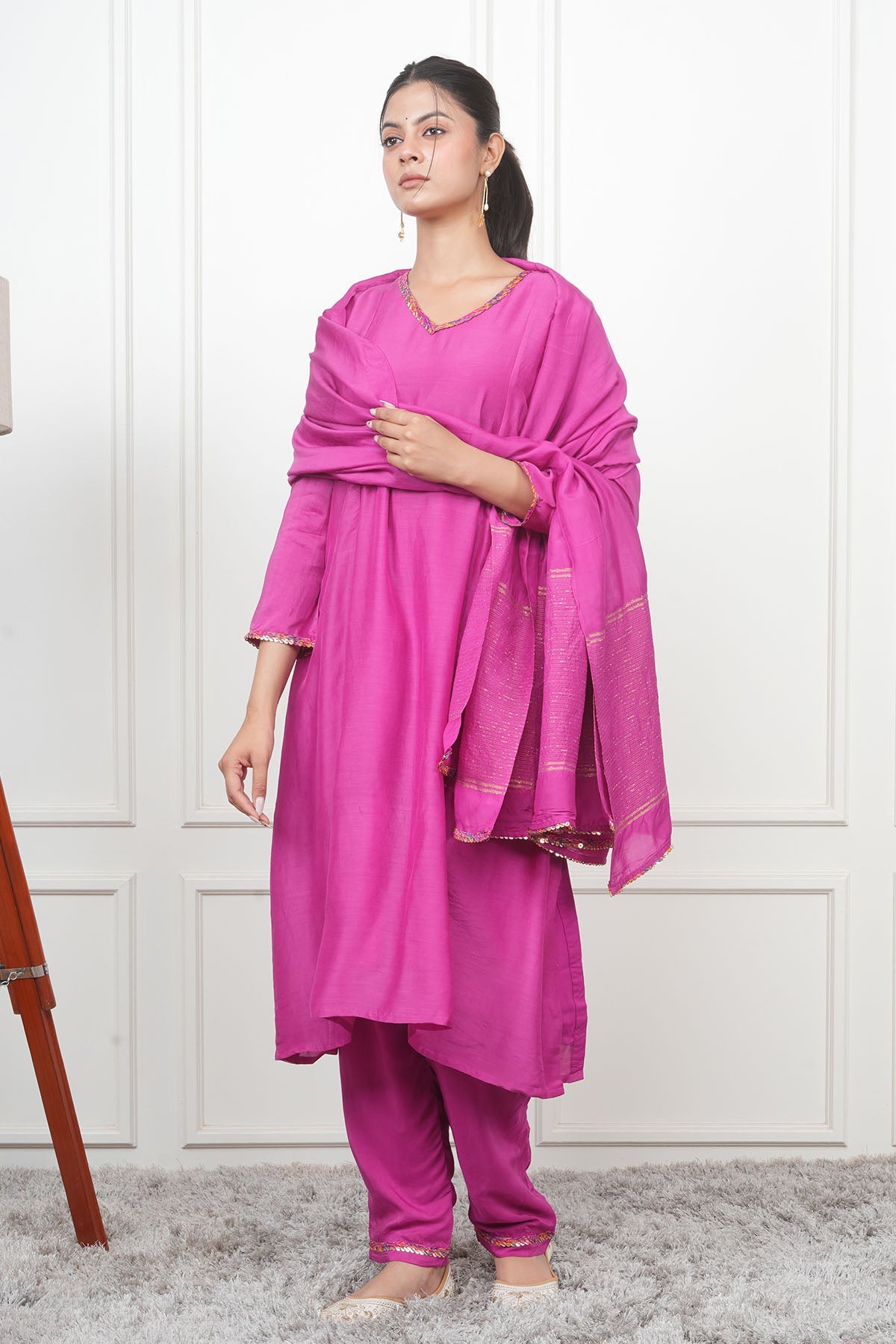 Buy Magenta V-Neck Flared Kurta Set by Eesha Gupta for women online at ScrollnShops