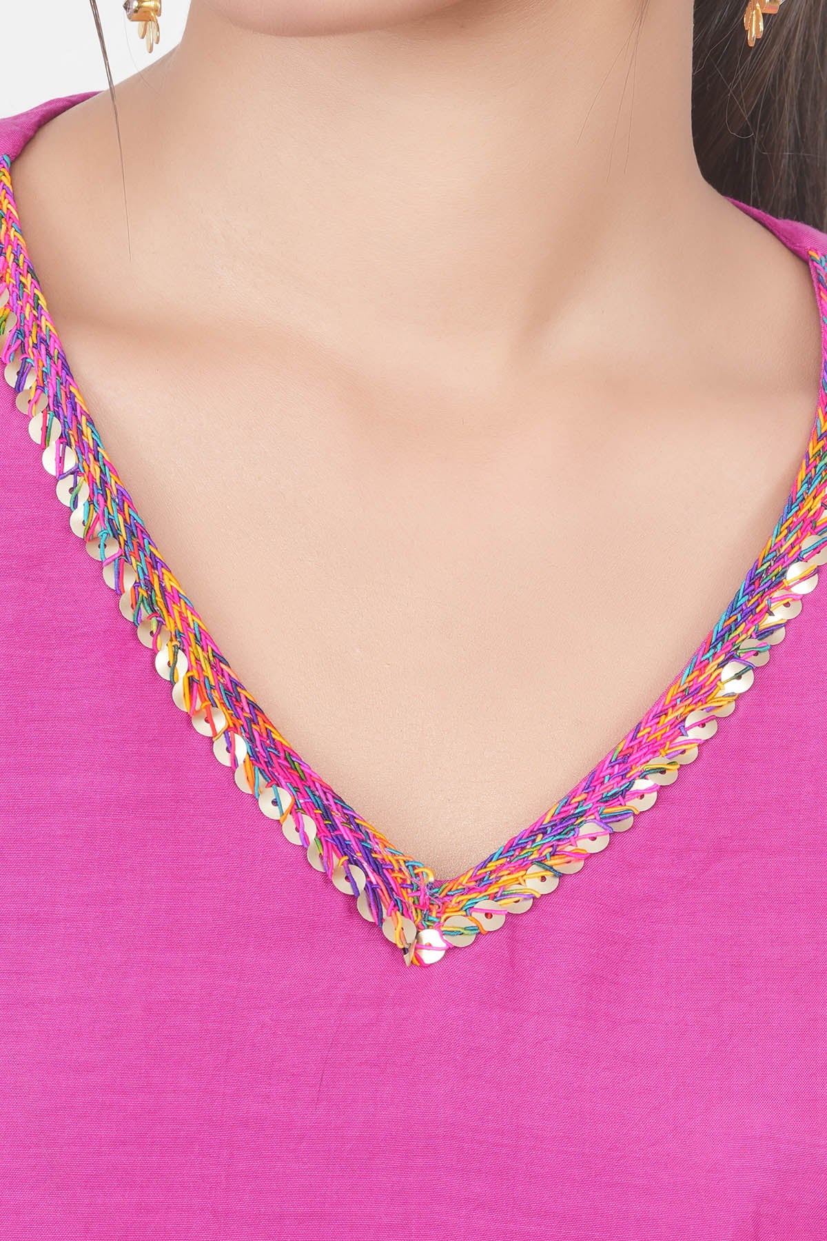 Magenta V-Neck Flared Kurta Set