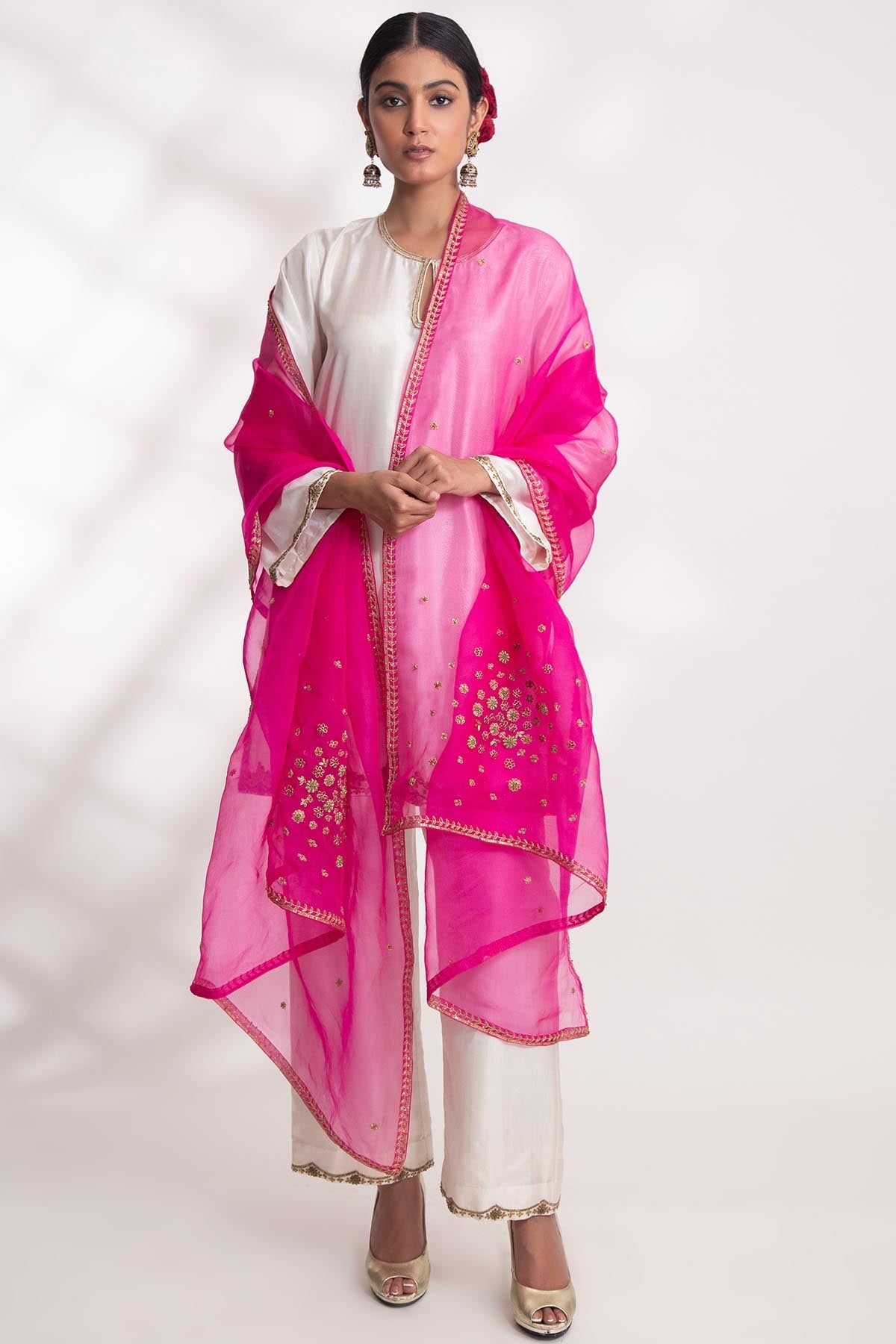 Chhaya Mehrotra Magenta Zardozi Work Dupatta for accessories online at ScrollnShops