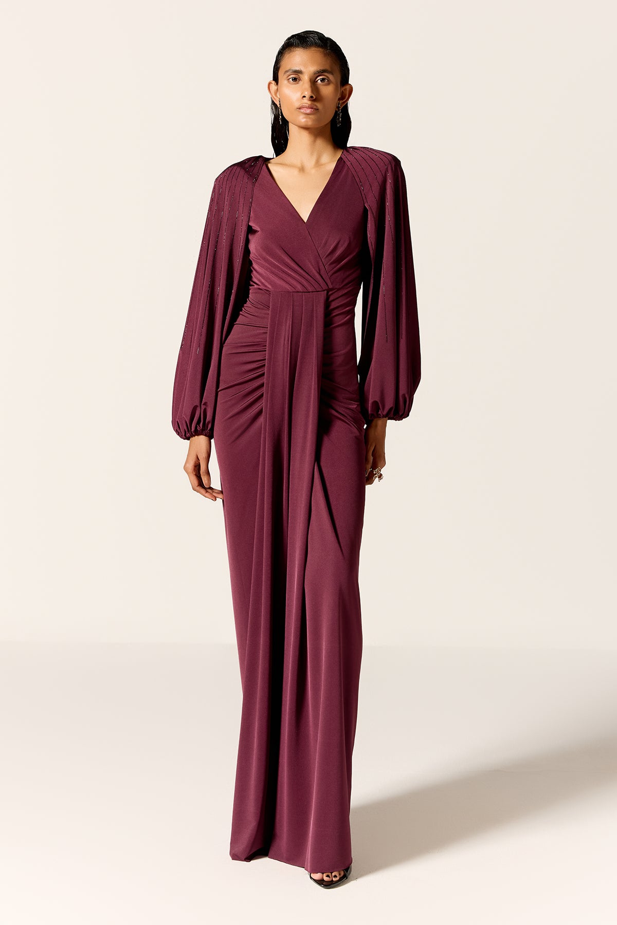 Mahogany Pleated Drape Gown