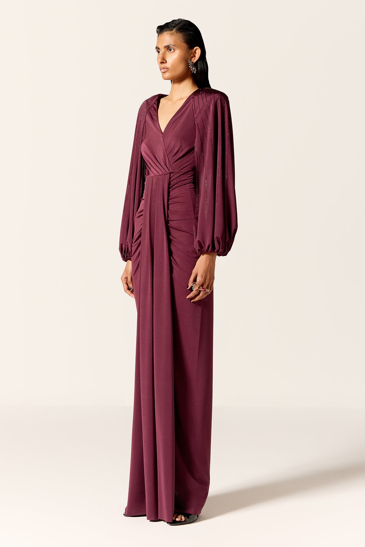 Mahogany Pleated Drape Gown