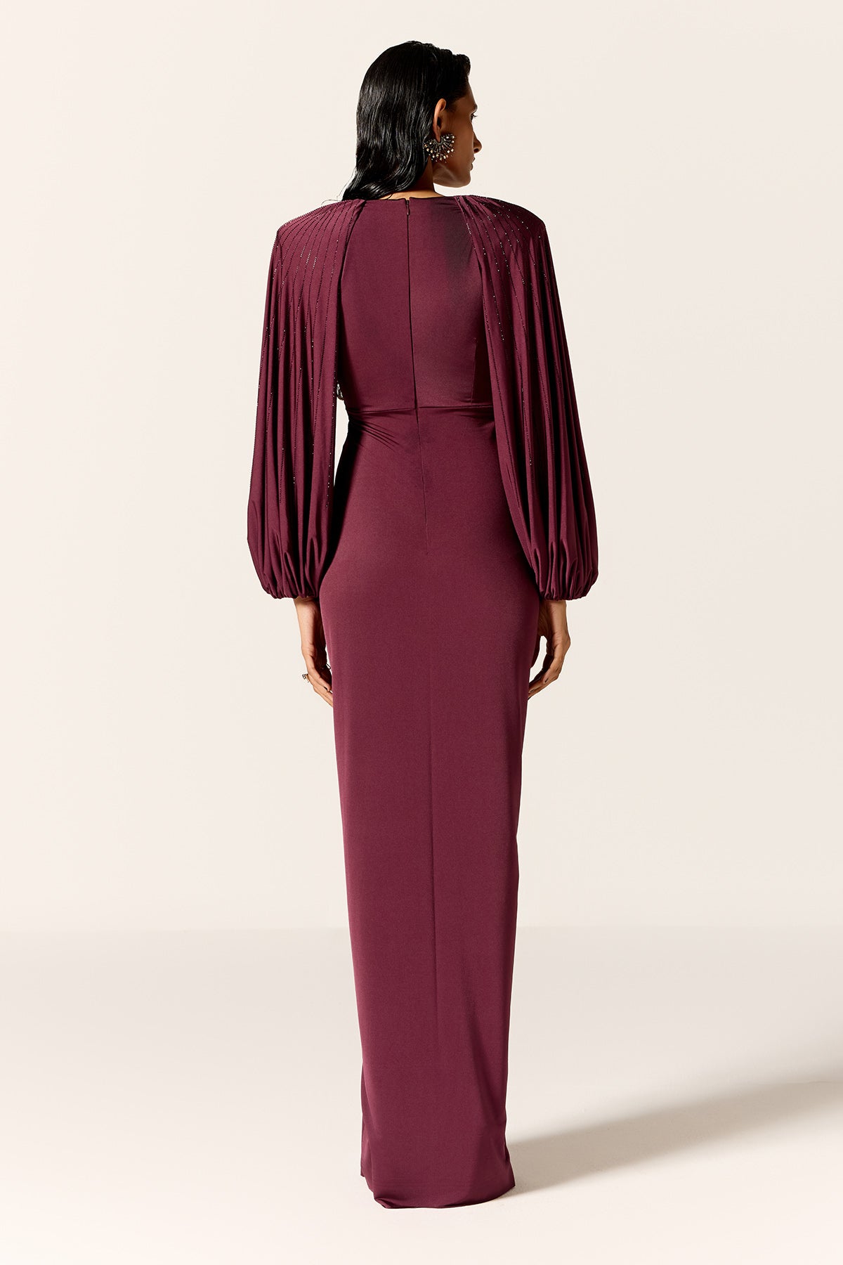 Mahogany Pleated Drape Gown