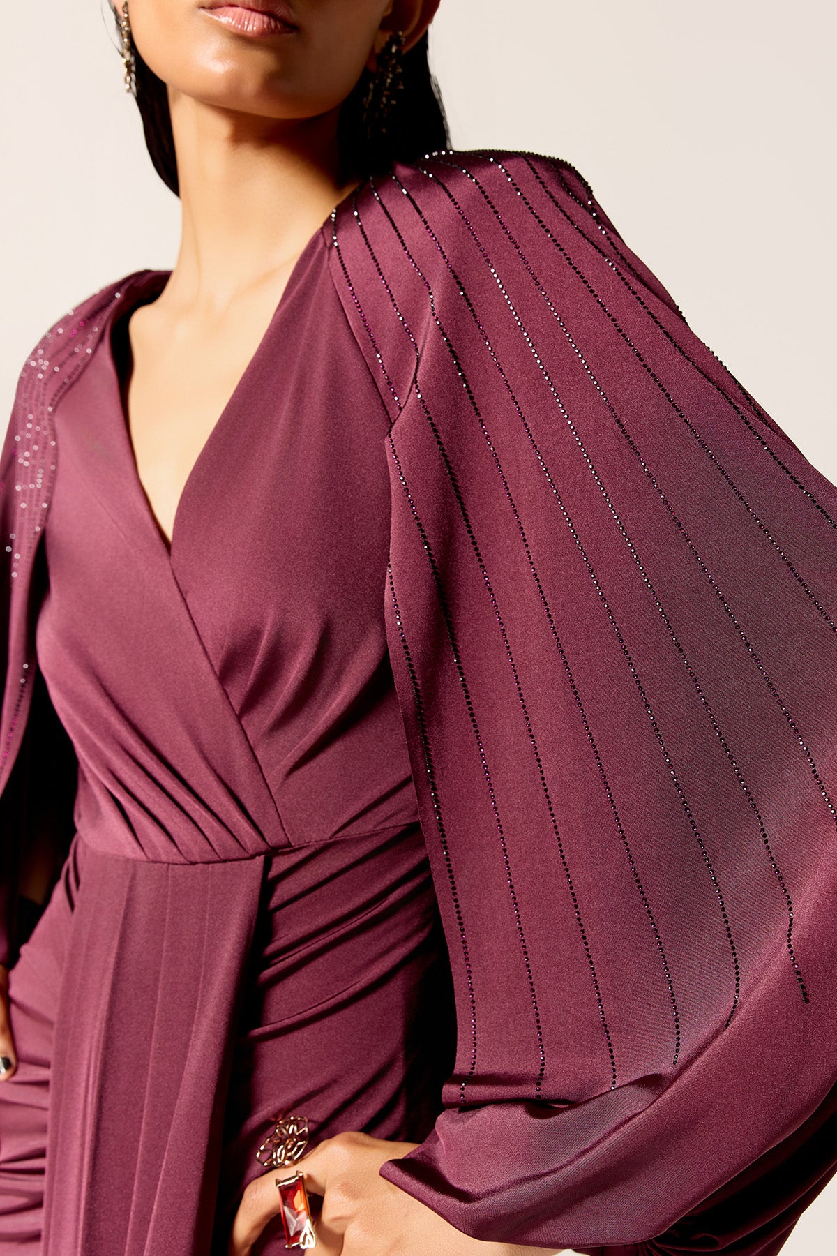 Mahogany Pleated Drape Gown