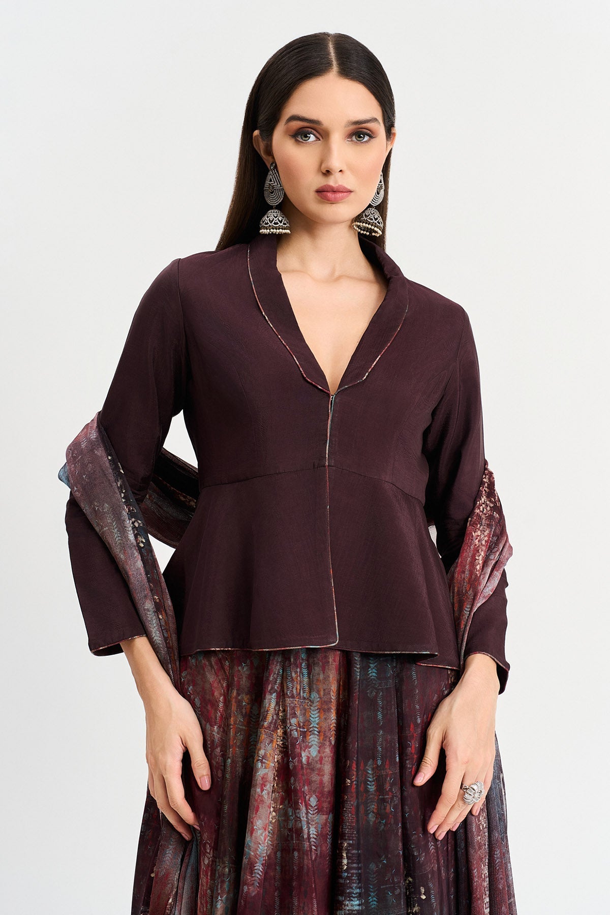 Buy Mahogany Viscose V-Neck Top by Koswi for women online at ScrollnShops