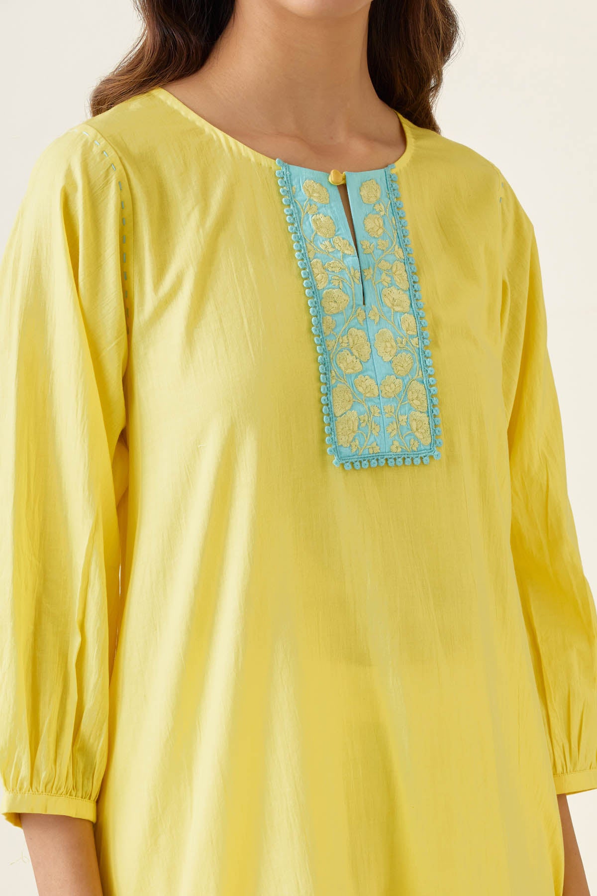 Yellow Lace Detail Kurta & Pants