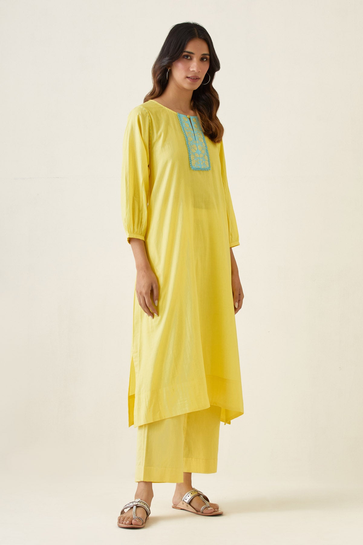 Yellow Lace Detail Kurta & Pants