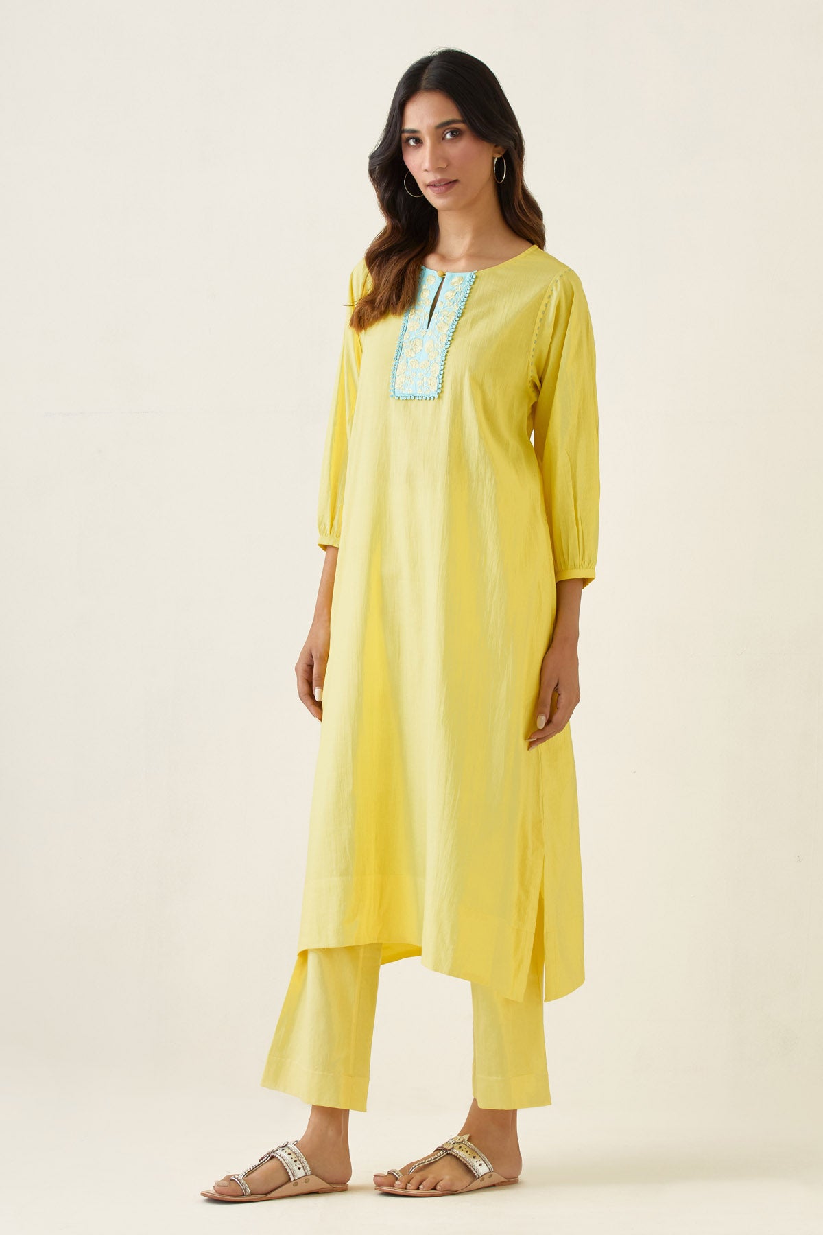 Yellow Lace Detail Kurta & Pants