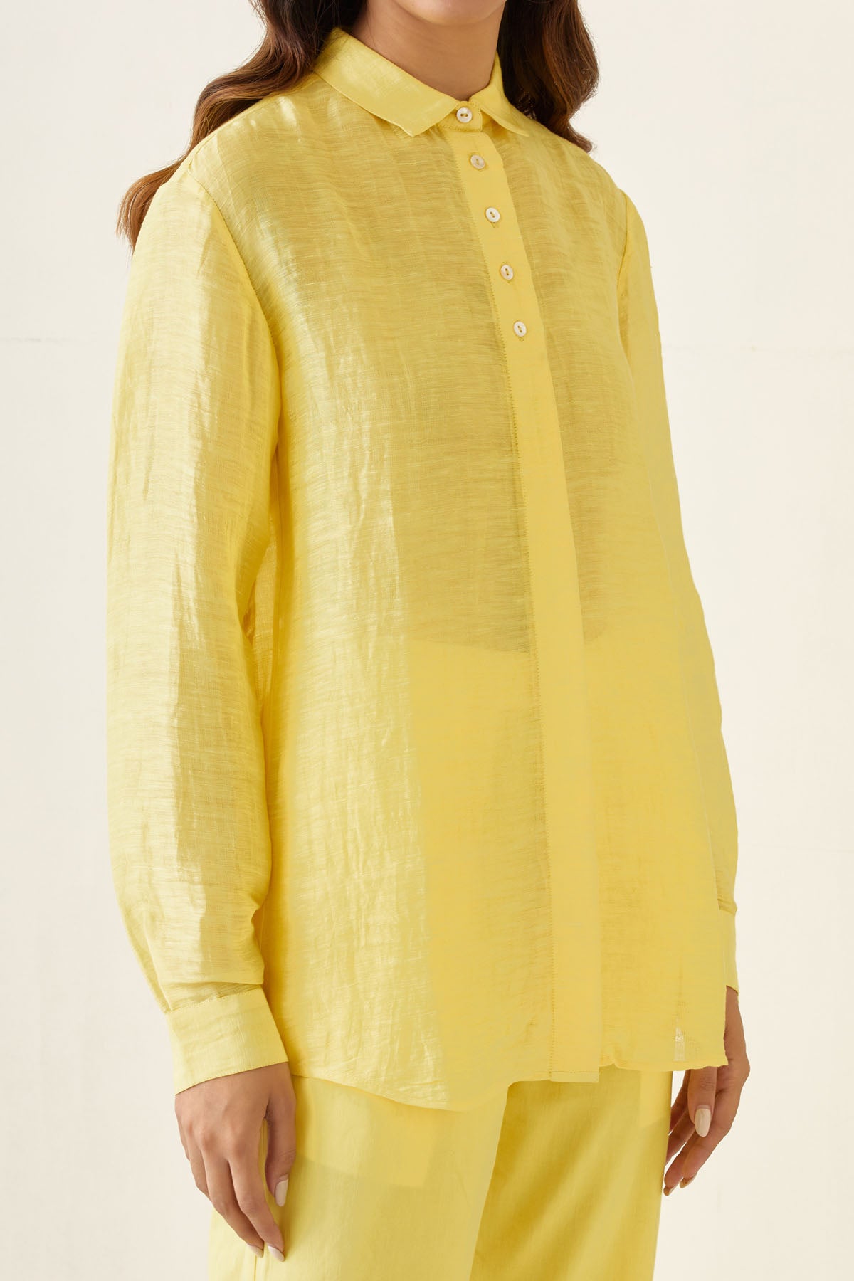 Maize Yellow Linen Silk Shirt