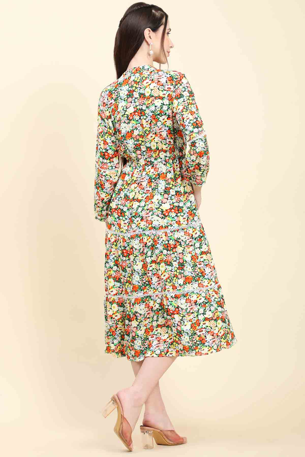 Mandarin Collar Floral Dress