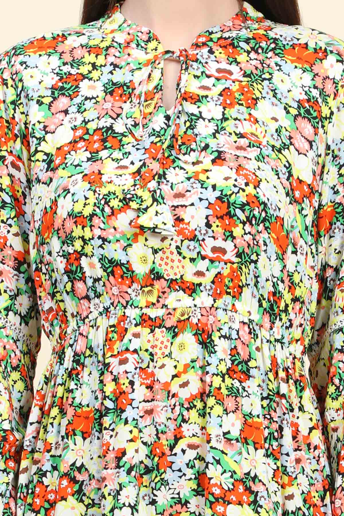 Mandarin Collar Floral Dress