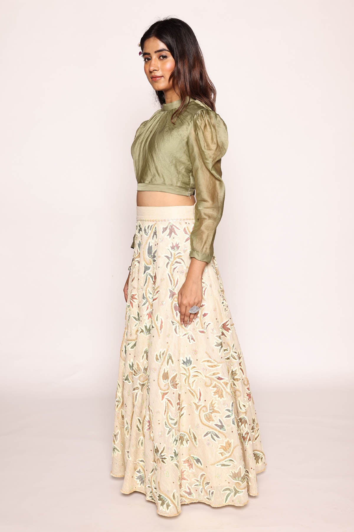 Mandarin Collar Top & Skirt Set