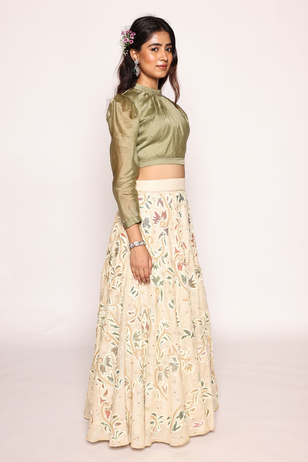 Mandarin Collar Top & Skirt Set