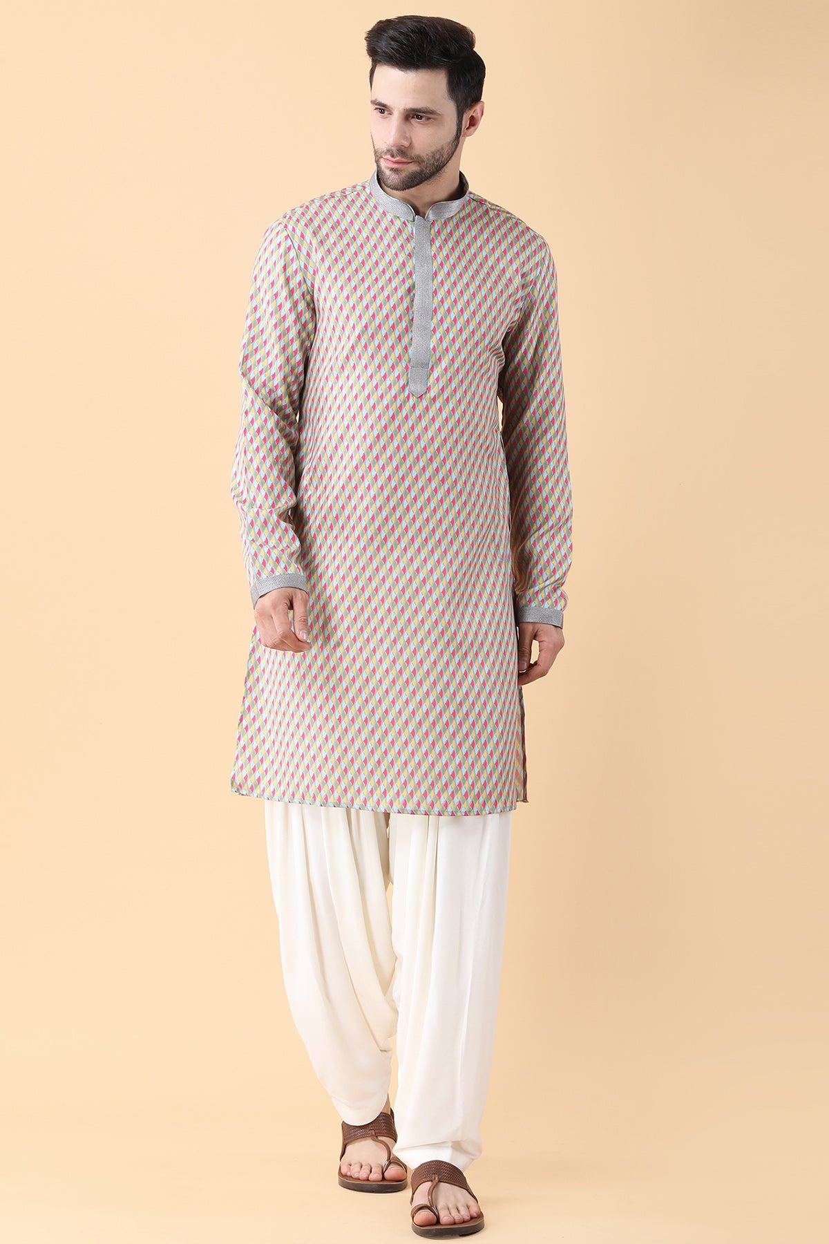 Buy Mandarin Collar Kurta & Salwar by Manish Nagdeo for Men online at ScrollnShops