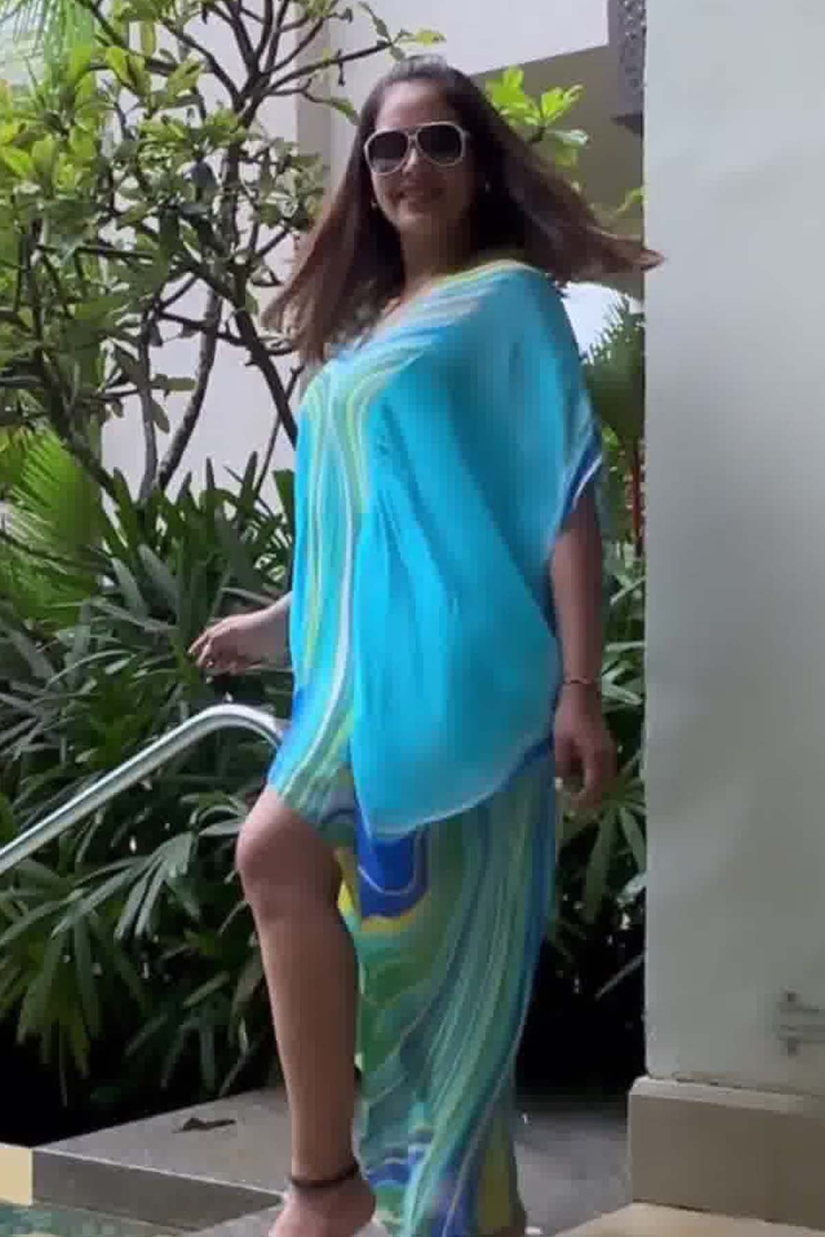 Buy Marble Print Chiffon Kaftan by Mandira Wirk