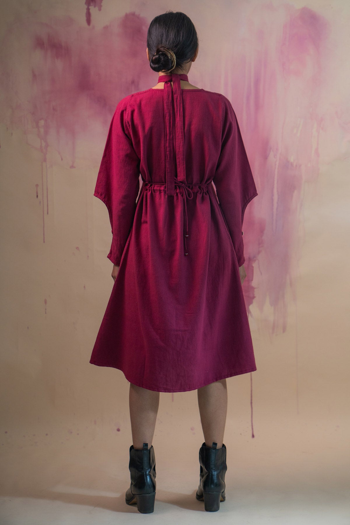 Maroon Asymmetric Cotton Dress