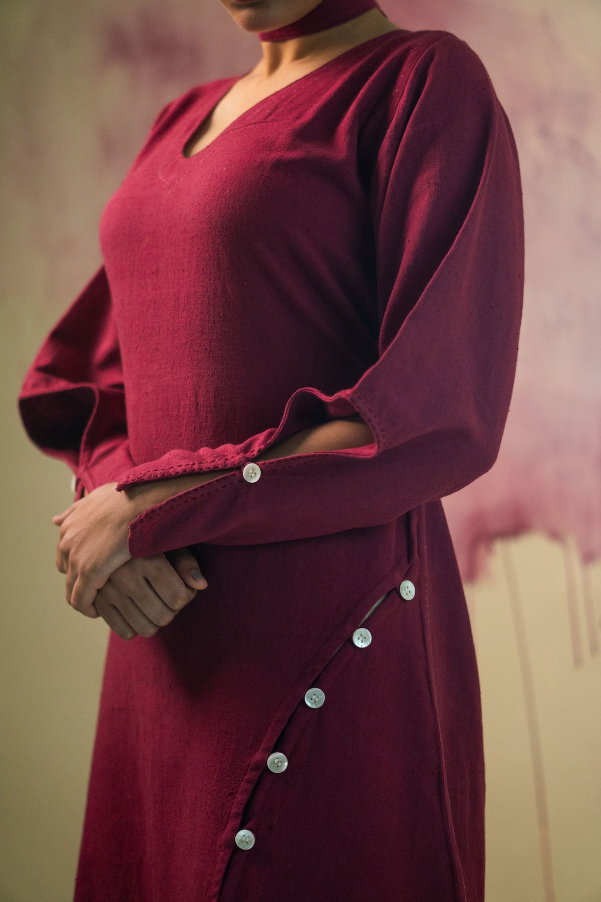 Maroon Asymmetric Cotton Dress