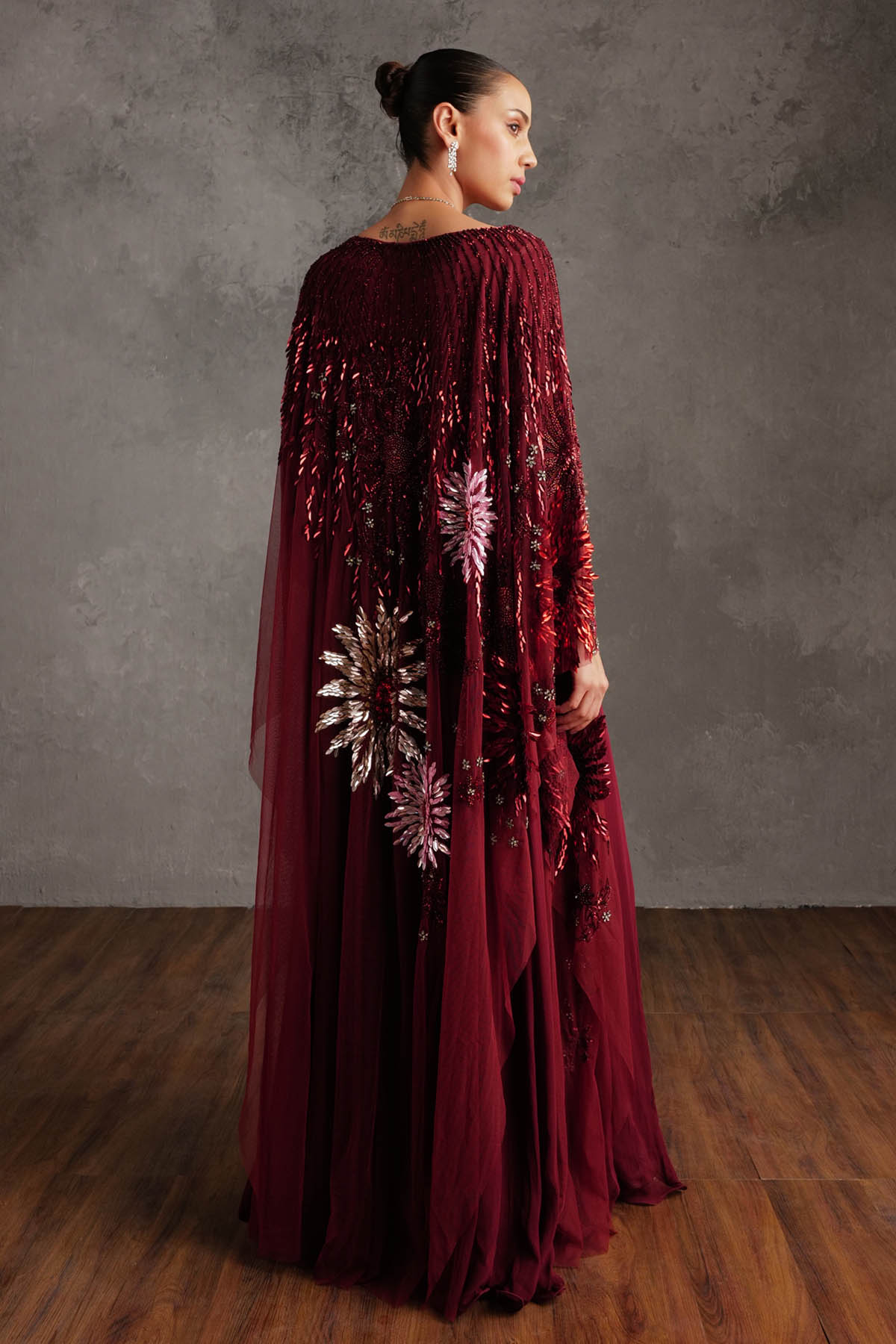 Maroon Bead Embroidered Gown