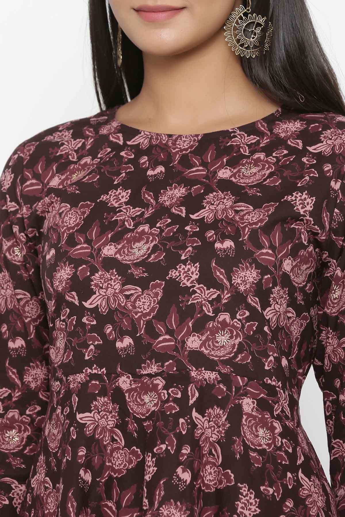 Maroon Blooming Print Kurta