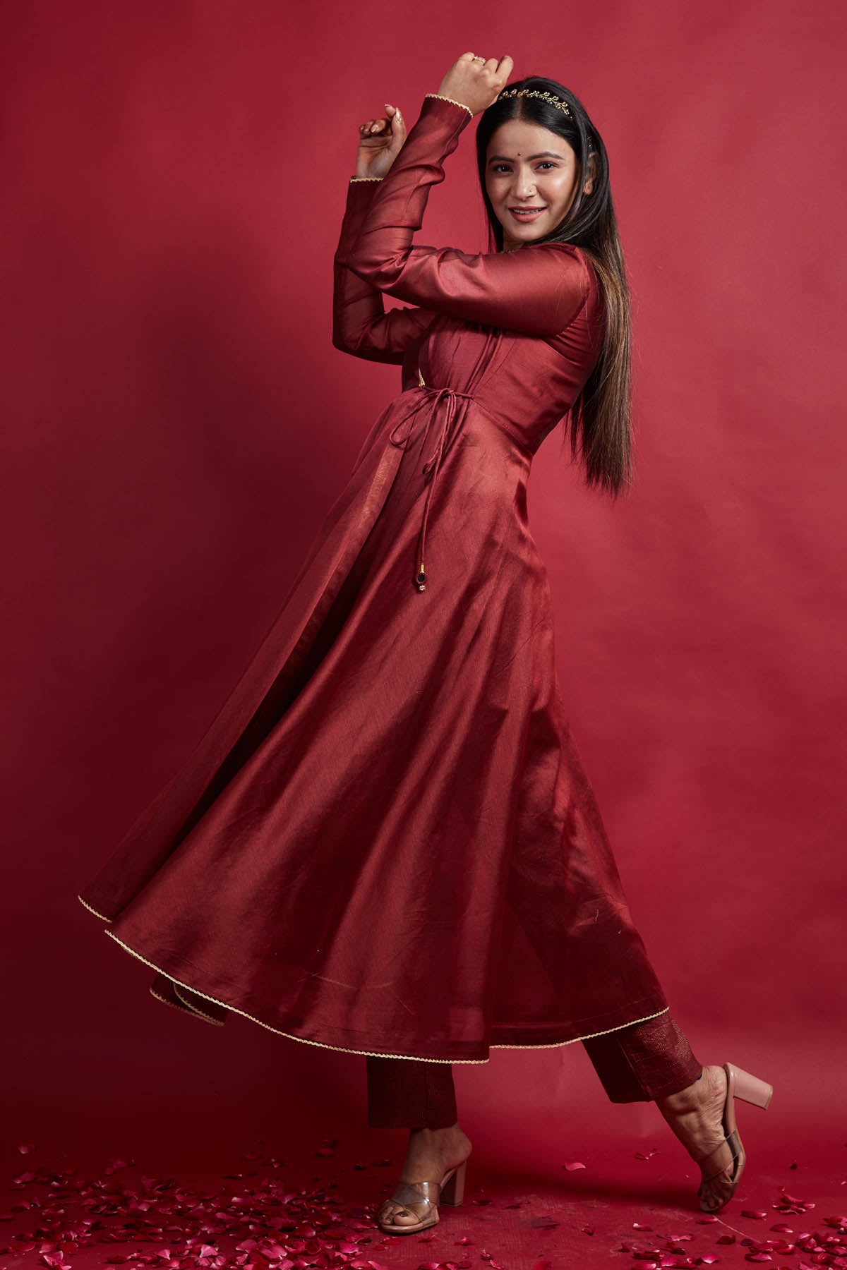 Maroon Chanderi Gold Zari Kurta Set