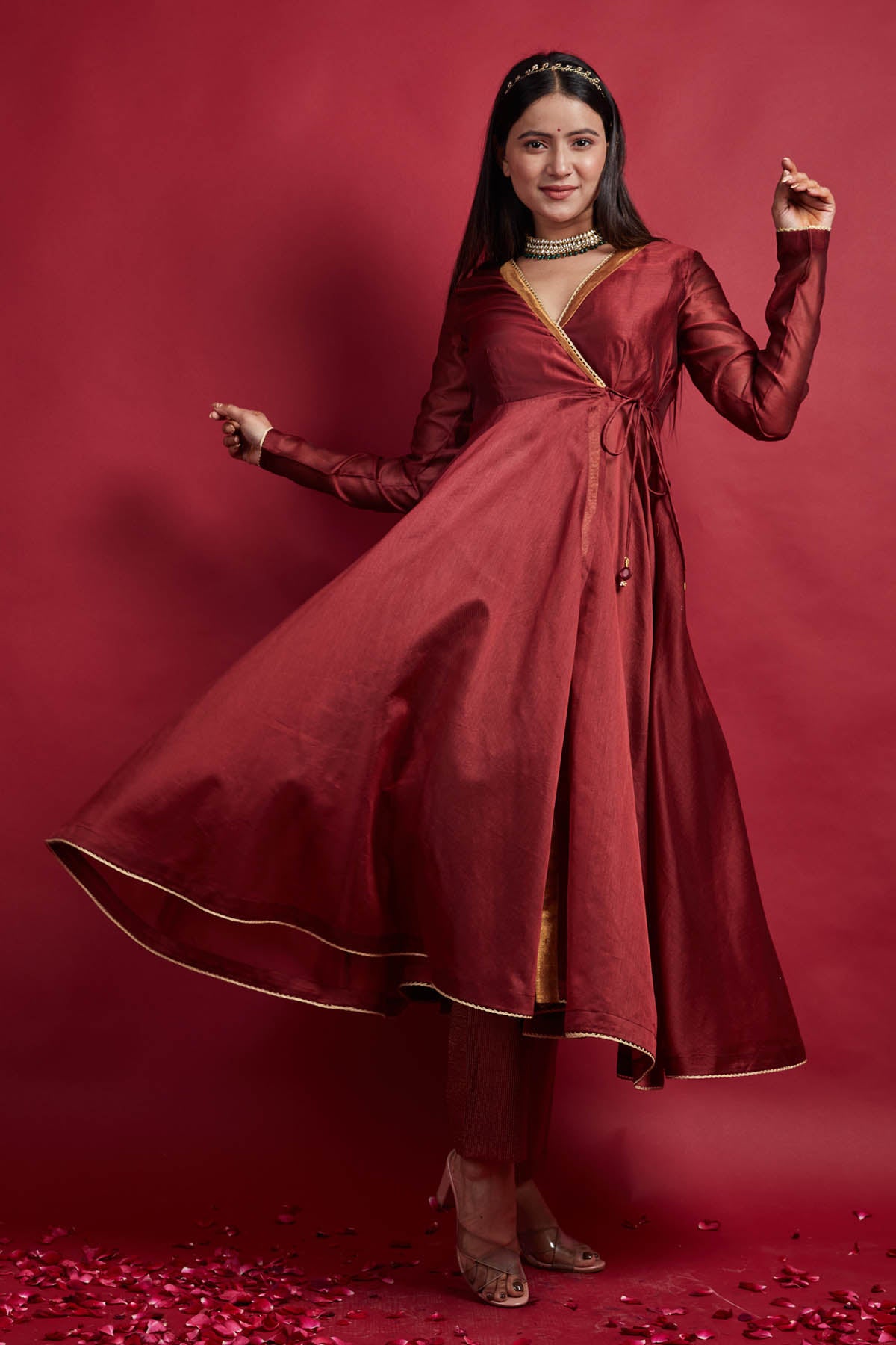 Maroon Chanderi Gold Zari Kurta Set