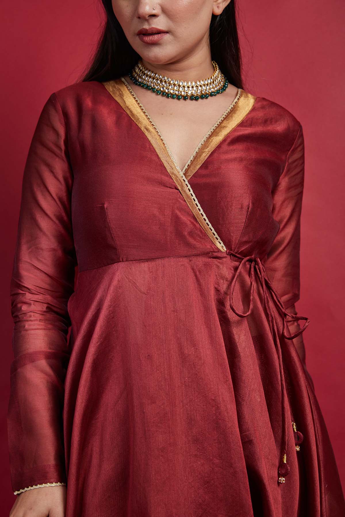 Maroon Chanderi Gold Zari Kurta Set