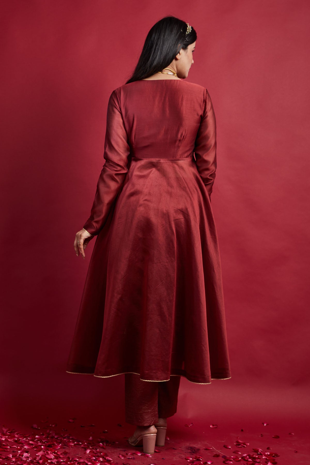 Maroon Chanderi Gold Zari Kurta Set