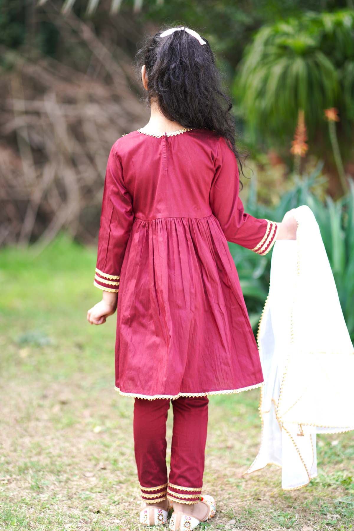 Maroon Lace Embellished Kurta Set