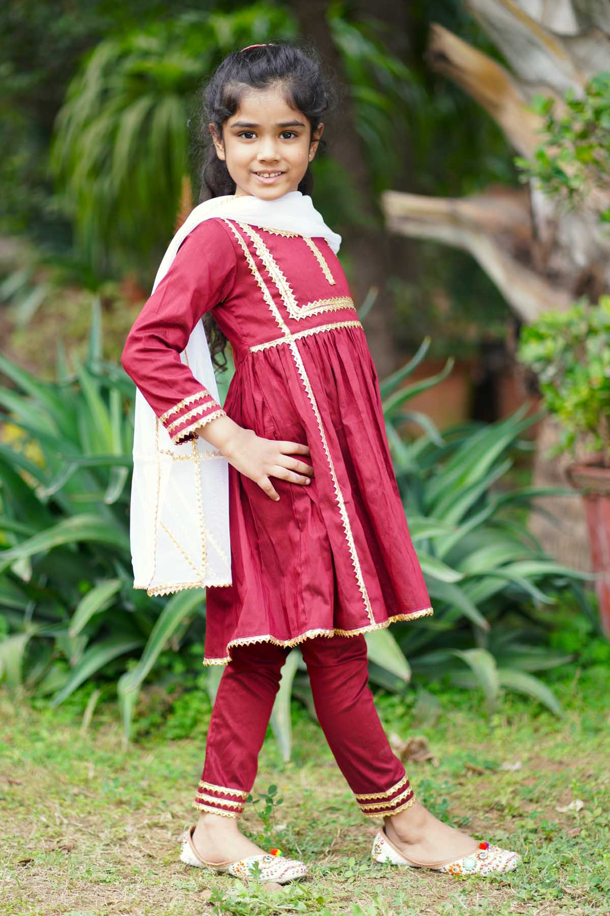 Maroon Lace Embellished Kurta Set