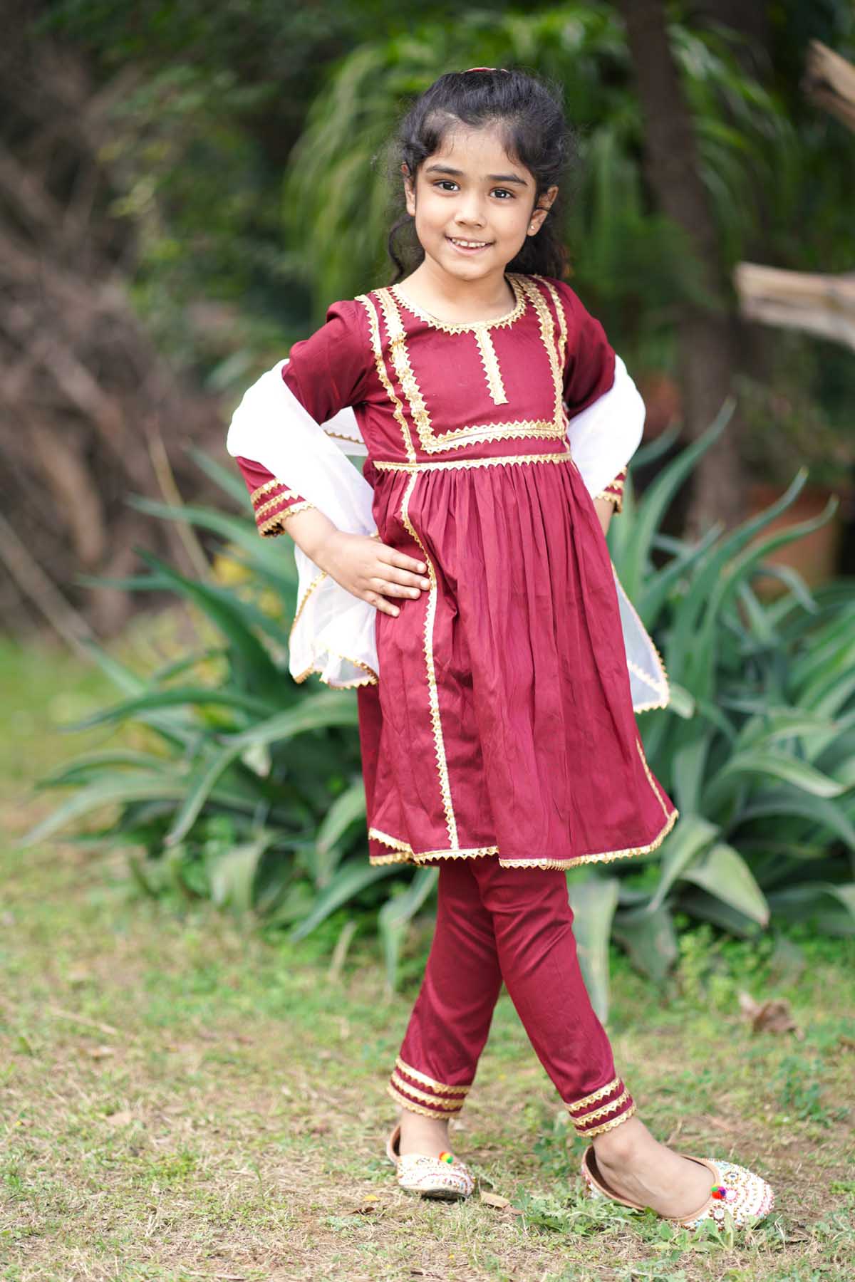 Maroon Lace Embellished Kurta Set