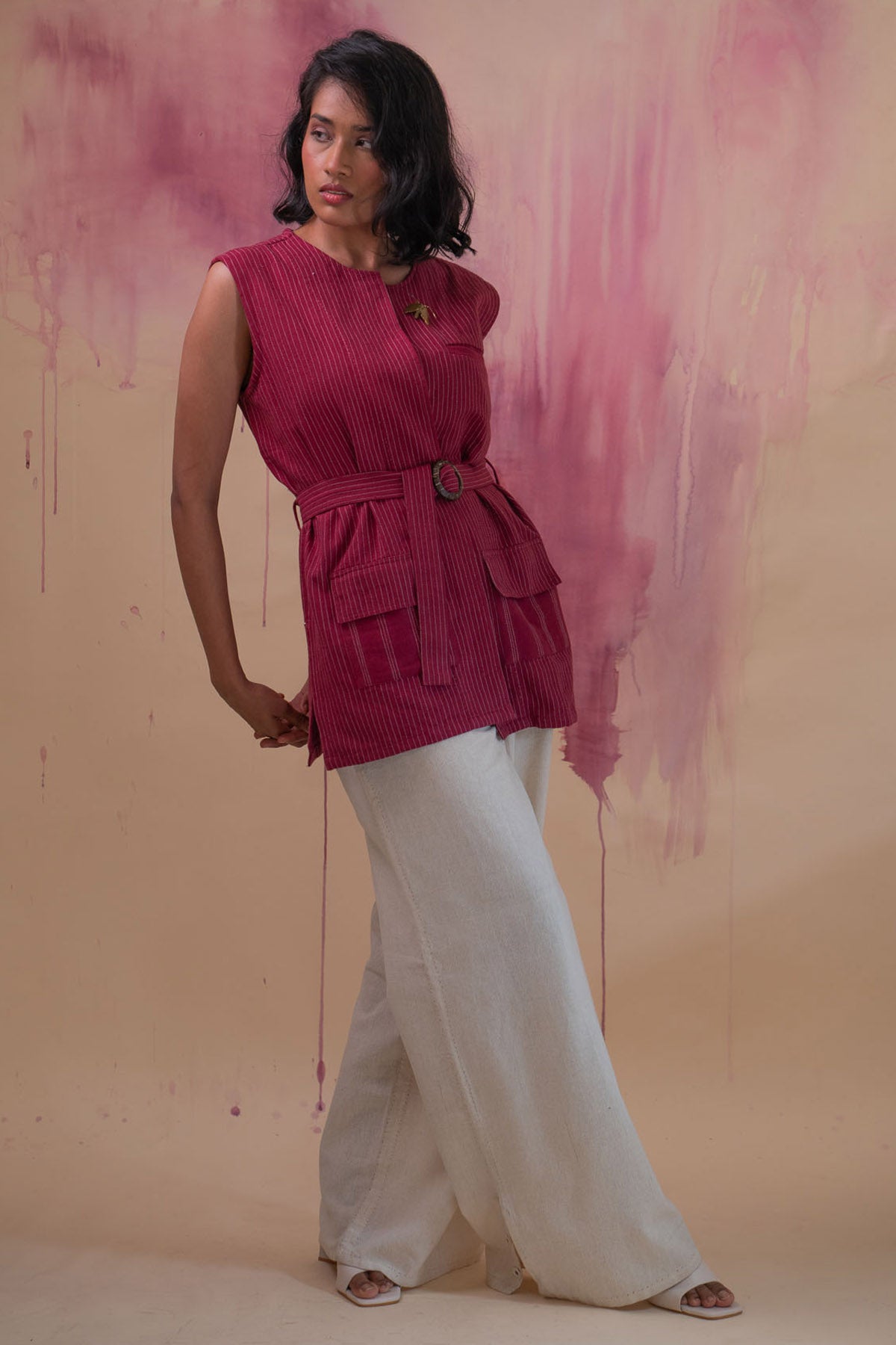 Maroon Cotton Belted Jacket