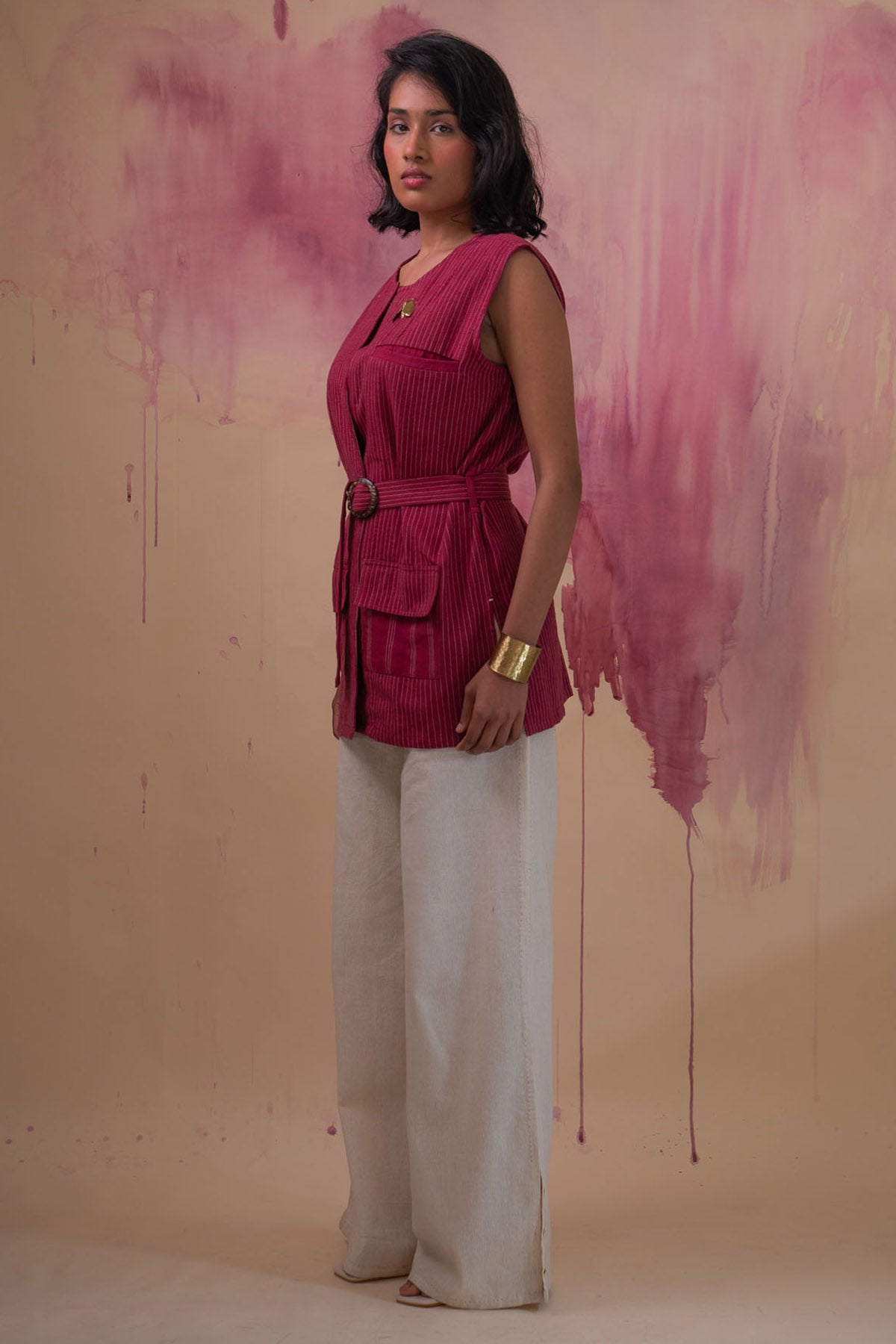 Maroon Cotton Belted Jacket